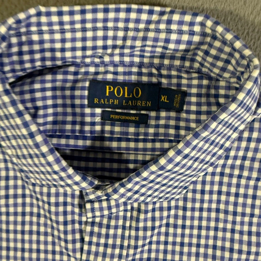 Polo Ralph Lauren Performance Button Down Shirt Blue White Gingham Men's Size XL